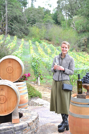 A vineyard wine tasting room guest enjoying our Russian River Valley Sauvignon Blanc.