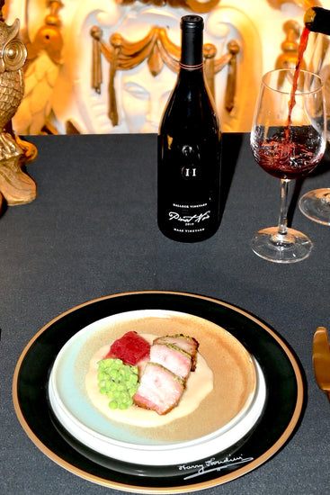 Double Gold Haas Vineyard Sonoma Mountain Pinot Noir with herb crusted pork belly at the Magic Castle