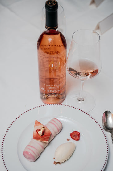 Dessert and wine pairing of Raspberry Mousse with marzipan ice cream with our Russian River Dry White Zinfandel at Bar Boulud in NYC.