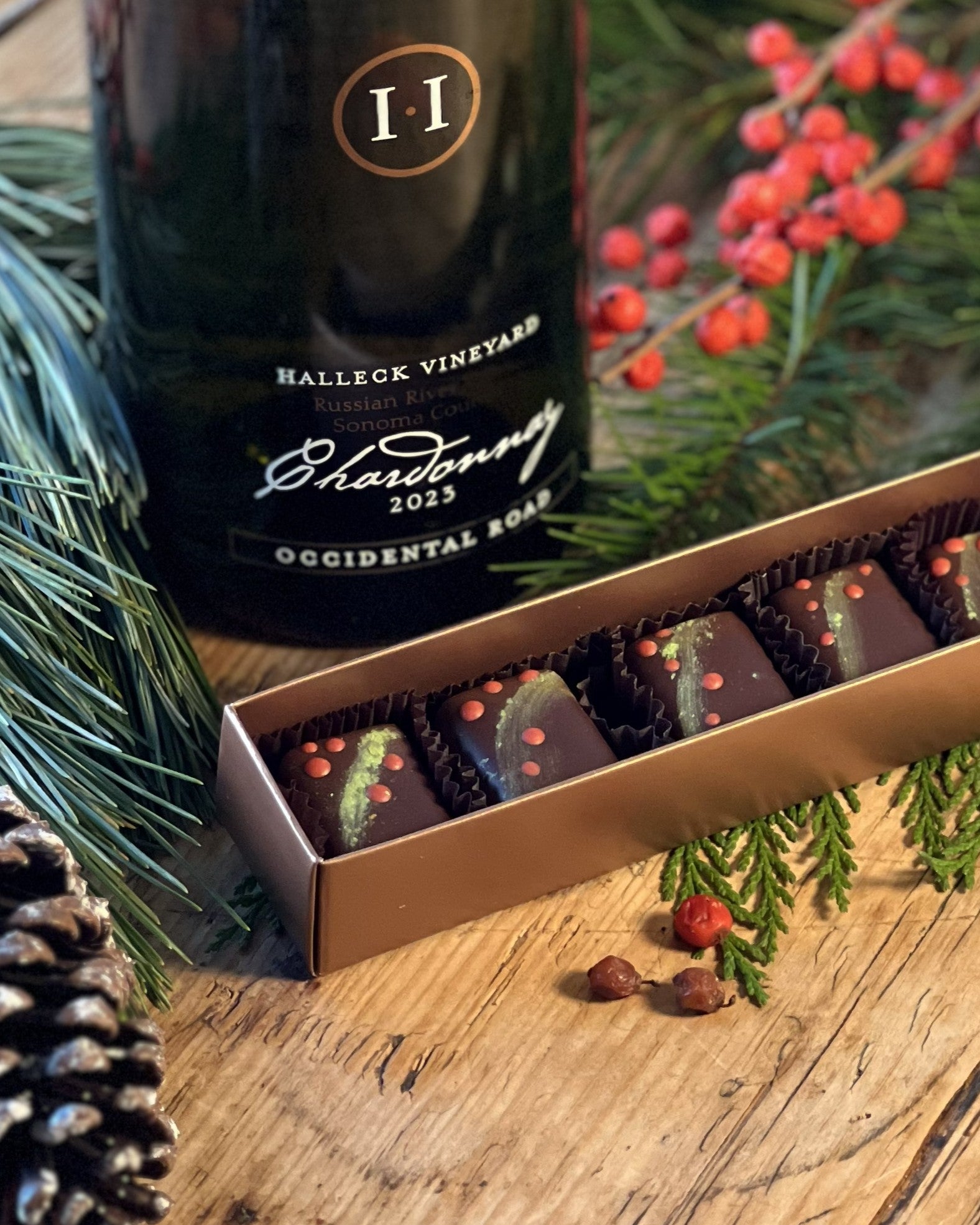 Dark Chocolate Truffles infused with our Chardonnay